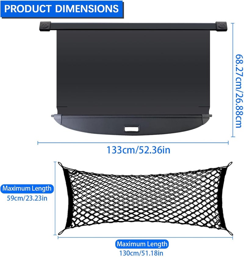 Tesmirror for Hyundai Ioniq 5 Cargo Cover Trunk Cover - Retractable Cargo Cover for Hyundai Ioniq 5 2026 2025 Accessories 2022-2024 Trunk Security Shade Luggage Security Shield Shade(with Trunk Net) - Image 4